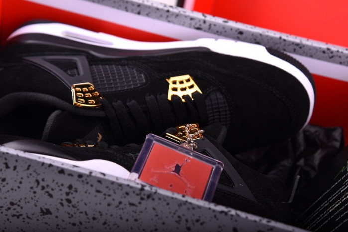 air jordan 4 “royalty” black/metallic gold-white mens 308497-032