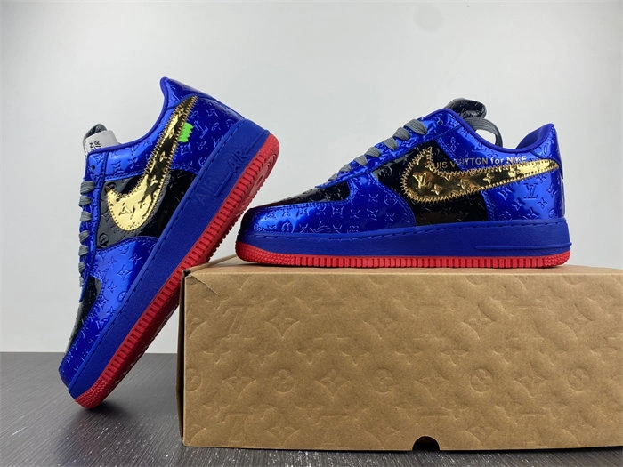 Luis Vitton Nike Air Force 1 Low By Royal blue Black Gold Red Sporty 5139